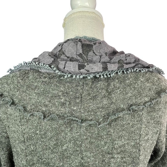 Ryu Lace Ruffle Cardigan M Pockets Waterfall V-Neck Shawl Collar Longline Long - Picture 7 of 13